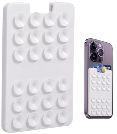 Silikon sugkopp korthållare – självhäftande telefonplånboksfäste, säker kortficka och stativ, flexibel hållare greppdesign | mobiltillbehör för badrum, fönster, skrivbord vit
