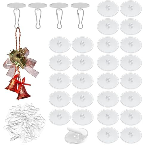 100Pcs 2cm Ceiling Hooks Self Adhesive Sticky Wall Hooks,Transparent & Removable Decoration Hook,Small Clear Sticky Hook Hanger No Drilling for Kitchen, Bathroom, Door, Christmas Decorations​