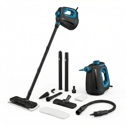 Cleankoala 2-in-1 Dampfreiniger 1350W – 15 Sek. Aufheizzeit, 30 Min. Dampf, 550 ml Tank, 12 Zubehörteile, Handdampfreiniger & Bodenreiniger, Chemiefrei für Bad, Küche, Boden & Fenster
