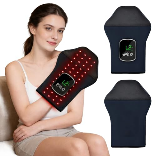 Zinueen Gants de lampe à lumière rouge 50 LED 660 nm et 850 nm lampe infrarouge, 3 modes, 5 niveaux de luminosité et 3 minuteries, pour soulager la douleur et les soins de la peau à la maison
