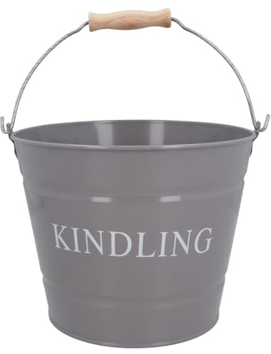 Grey Kindling Wood Storage Premium Bucket + Handle Fireside Fireplace Holder