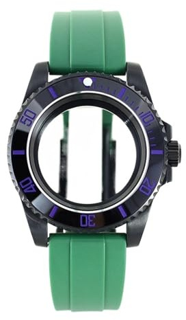 1st 40 mm svarta män klockfodral gummirem for NH35 NH36 NH38 NH34 urverk 200M Vattentät(Green strap 14)