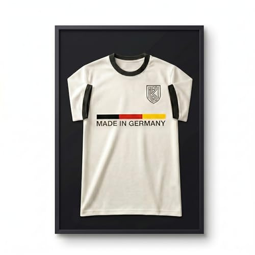 K-Möbel Echtholz Trikot Rahmen Schwarz 70x100 cm - Made in Germany - Trikot Vitrine mit schwarzem Hintergrund und breitem Rahmen - Tiefer Bilderrahmen - Bilderrahmen zum befüllen groß - Trikotvitrine