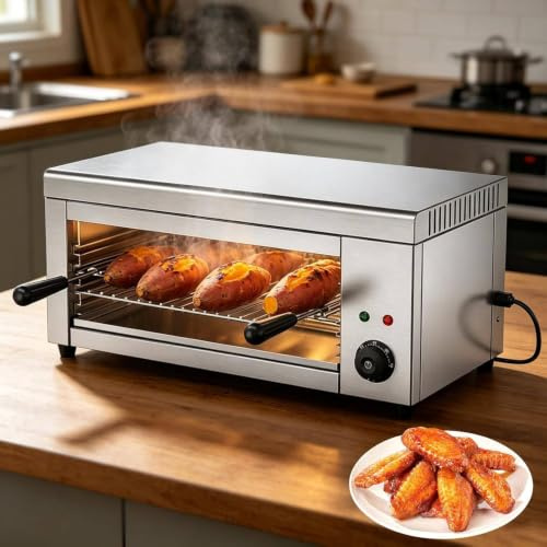 RoyceBee Salamandra Professionale Multiuso 50-300°C, 2 Griglie, 4 Altezze selezionabili, Installazione a Parete o su Piano – per Grigliare Carne, Pesce, Verdure e gratinare Primi e Secondi