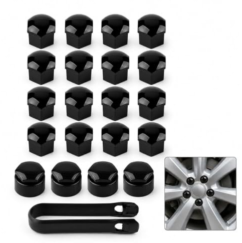 ZPSCXQ 21PCS 17mm Gloss Black Wheel Nut Covers, black wheel nut covers, Hexagonal Wheel Nut Caps, Anti-Rust & Dustproof Durable Wheel Nut Caps for Most Vehicle Models