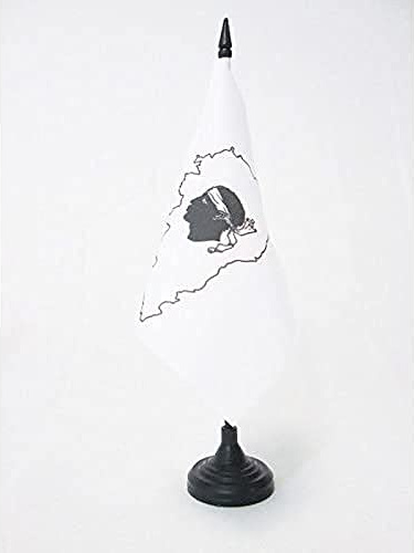 AZ FLAG Drapeau de Table Corse avec île 15x15 cm Socle Plastique | Usage intérieur Drapeau de bureau finition cousue et bords renforcés avec mât en plastique et socle en plastique