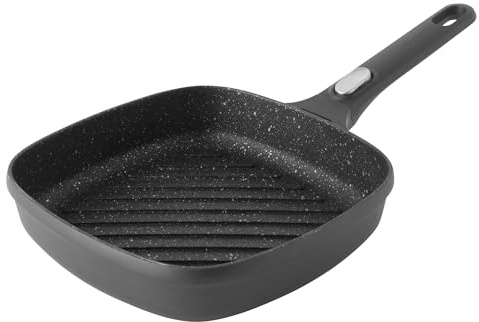 BergHOFF Gem Poêle grill avec revêtement en céramique anti-adhésive avec poignée amovible 24 cm Fonte d'aluminium Noir 45 x 25 x 9,5 cm