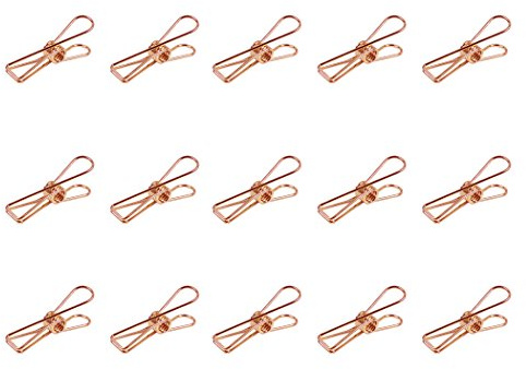Zoohot Pack of 15 Rose Gold Metal Binder Clips - Multi-Purpose Clothesline Utility Clips