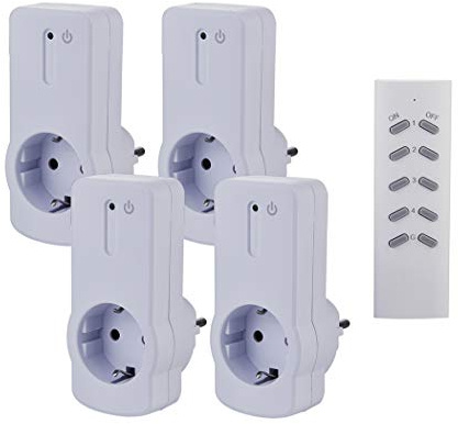 ZEYUN Presa con Telecomando(4 + 1), 3680 Watts, campo di rilevamento 30m, area interna con telecomando e blocco di sicurezza per bambini