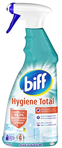 Biff Hygiene Total, Badreiniger, 750 ml, Sprühflasche, für alle Oberflächen im Bad, entfernt 99,9 % der Bakterien und speziellen Viren*
