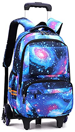 ANSIEDIO Kinder Jugendliche Trolley Rucksack mit Rollen Rolling Schultasche für Mädchen Jungen Kindertrolley Reisekoffer (Sternenhimmel Blau)