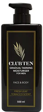 CLUB TEN Men's Gradual Tan Moisturiser Tobacco Scent Face Body Lotion 500ml - Fake Tan Tinted Moisturiser