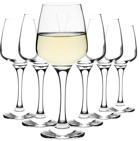 Homiu Large White Wine Glasses | Set of 6 | 330 ML | Crystal Wine Drinking Glass | Florence Collection | Party Wedding Gift Cocktail | Home Restaurants Kitchen Glassware | Dishwasher Safe