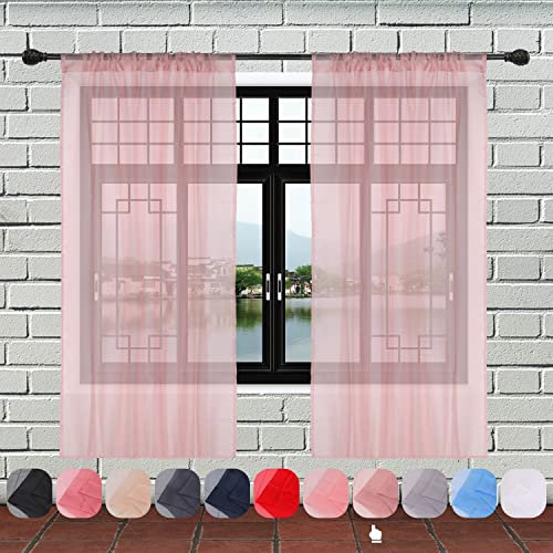 WedDecor Light Filtering Rose Gold Sheer Curtains 54 x 56 – 2 Panel Voile Drapes with Rod Pole Pocket for Windows, Doors, Living Room, Bedroom, Patio, Kitchen, Hotel, and Café Use