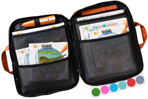 bunnyboo TipToi Tasche - [DAS ORIGINAL] - Platz für bis zu 8 Bücher - mit Einsatz für Tiptoi Stift, TipToi Kabel und Batteriefach - gehört in jedes Starterset TipToi (Orange)