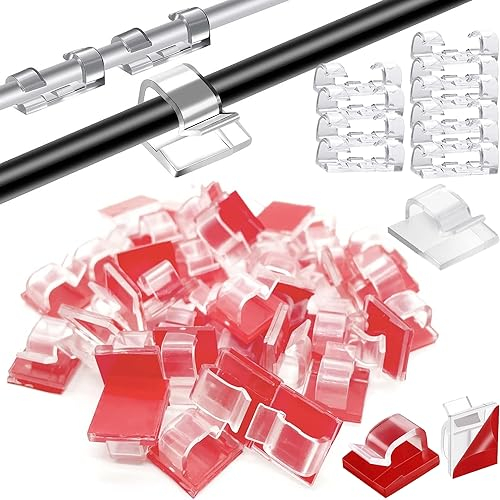 Norhogo Lot de 60 mini clips de câble transparents avec rubans adhésifs - Petit porte-câbles auto-adhésifs - Clips de câble haute viscosité - Avec 10 pinces métalliques autocollantes