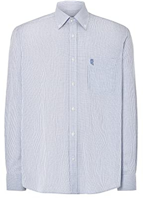 El Búho Nocturno Camisa Hombre Manga Larga - Invierno 100% Algodón Franela Cuadros o Popelín Antiarrugas - Bolsillo Tallas Grandes Holgada Button-Down Shirt - 50% Bambú, 50% Poliéster, Azul 0305, XL