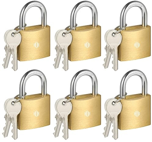 HOX 6er-Pack Vorhängeschloss mit Schlüssel, wasserdicht und rostfrei, massives Messingschloss mit 3,8 cm breitem Körper, Vorhängeschloss mit Schlüsseln für Lagereinheit, Schuppen, Garagen und Zaun