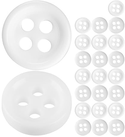 Knöpfe für Bekleidung, 24 Stück, 4-Loch, Ø 11,4 mm, in Weiss, aus Polyester, Größe 18L, Harzknöpfe für Jacke, Mantel, Hemd, Poloshirt, DIY Knopf Kunstharz, Wäscheknöpfe, Basis Button, Bastelknöpfe