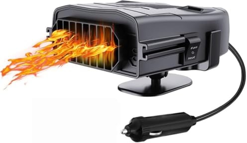 usbc Chauffage soufflant de voiture, 12 V avec chauffage et refroidissement rapides 2 en 1, anti-buée, prise allume-cigare, dégivreur pour pare-brise de voiture, noir