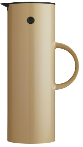 Stelton Isolierkanne EM77 - Doppelwandige Isolierkanne für heiße/kalte Getränke - Tee- & Kaffeekanne mit Glaseinsatz, Magnetverschluss, Schraubdeckel, Vintage-Design - 1 Liter, Warm Sand