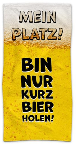 Print Royal PR Handtuch mit lustigem Spruch - Mein Platz, Bin nur kurz Bier Holen - Geschenkidee für Freunde, Kumpels Badetuch für Männer | Fotohandtuch - 140 x 70 cm