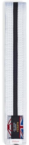Playwell Martial Arts Cotton White Belt With Coloured Stripes Grading Belt - (Karate, Judo Taekwondo) (White Belt with Black Stripe, 280cm)