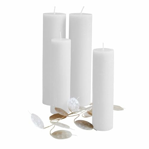 Loberon Kerze 4er Set Avinal, Zwei Größen, Handgefertigt & Durchgefärbt, Geruchslos, Lange Brenndauer, Dekoration, Advent, Adventskerzen, Wachs, Creme