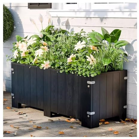 Hochbeet aus Holz mit Entwässerungslöchern, rechteckig, für den Außenbereich, Pflanzkasten für Hof, Gewächshaus, Gemüse, Blumen, Kräuter, Gartenbau, Holzblumenkästen, schwarz, 100 x 50 x 50 cm