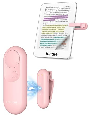 Stouchi Page Turner Remote for Kindle Accessories Paperwhite Colorsoft Oasis Scribe eReaders 2 in 1 Magnetic Kindle Clicker Control Lightweight for Kindle iPad Tablet with Wrist Strap-Pink