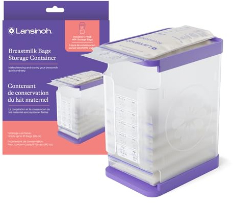 Lansinoh Breastmilk Storage Container with Quick-Freeze Tray, Stores up to 10 Breast Milk Bags, Made Without BPA/BPS, Includes 5 Milk Bags