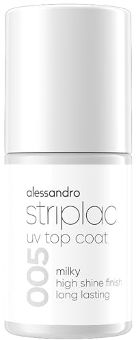 alessandro Striplac UV-Top Coat Milky - Glänzende, Kratzfeste Nägel bis zu 15 Tage - Mit & ohne Farbe Anwendbar - Schonende Abziehtechnologie - Vegan - Weiß, Transparent, 6,5ml