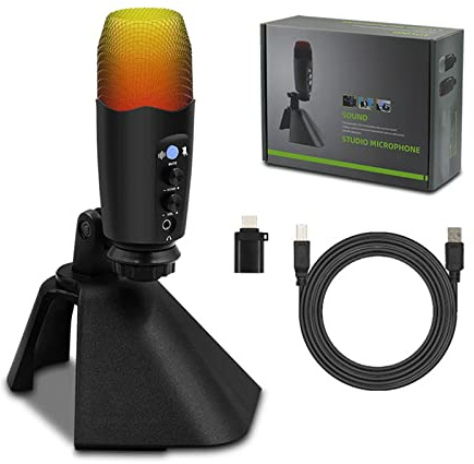 RGB Colorato USB Condensatore Microfono Multiuso Condensatore Microfico Tipo C Per La Registrazione Di PC Computer Chat Canto