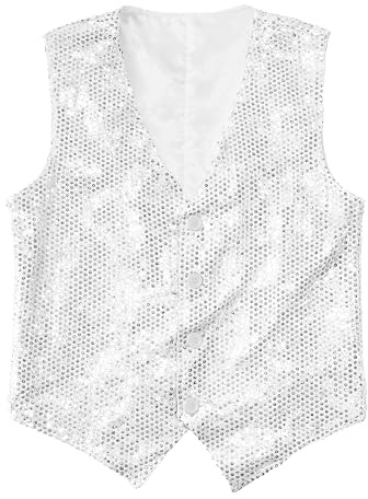 Wildarms men’s sequin vest sparkly v neck shiny waistcoat for men disco party costume vest prom mardi gras carnival