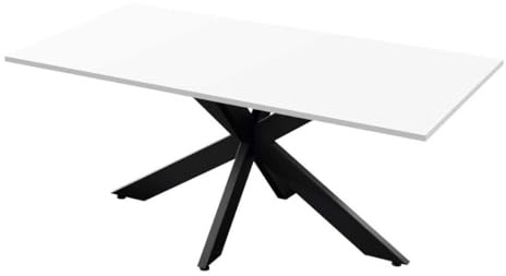 AltoBuy Table Repas Plateau laqué Blanc Pieds araignée en métal Noir - Athena