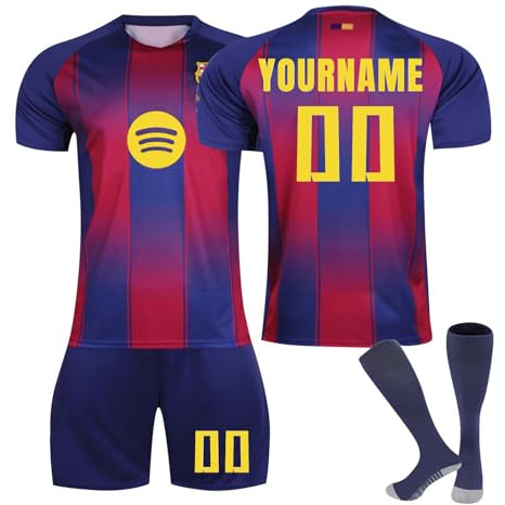 Camiseta Fútbol barcelona Personalizadas para Hombres y Niño, equipación Fútbol DIY Nombre y Número con Conjunto Top Pantalón Corto y Calcetines Regalo de Fútbol