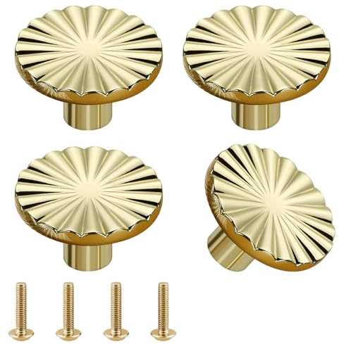 4 pomos de armario redondos de un solo agujero, botones de cajón dorados, pomos de armario con tornillos, aleación de zinc, pomos de muebles de color dorado, para armarios de cocina, cajones, cómodas
