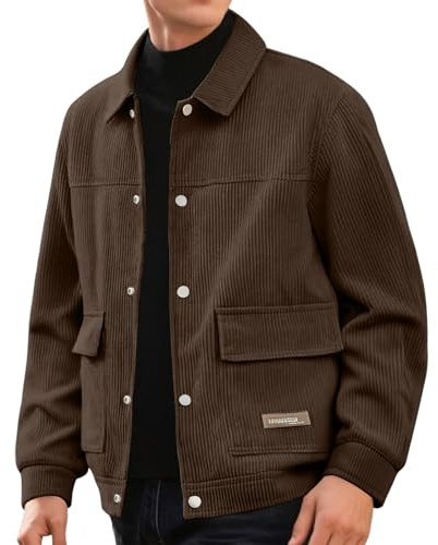 Generisch Giacca in corduroy da uomo, giacca in corduroy per la mezza stagione, con bottoni, calda invernale, in tinta unita, giacca in pile con tasca, taglie grandi, leggera, per l'outdoor, giacca