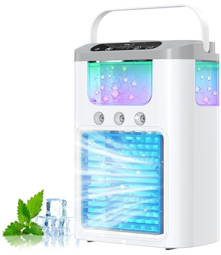 Personal Air Cooler 600ML, 3 in 1 Portable Air Conditioner, Mobile Desktop Cooling Fan and Humidifier, Small Space Evaporative Cooler with 7 Colors Lights, Timer, 3 Speeds for Home Office