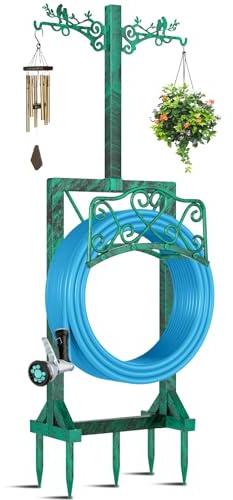 ODSNANIE 160CM Gartenschlauchhalter Freistehend mit 2 Vogelstatuen Haken | Wasserschlauchhalter Mit 5 Spikes,hält 45m Schlauch,Abnehmbarer Schlauchständer,Retro Grün Für Außenbereich Hof Rasenplatz