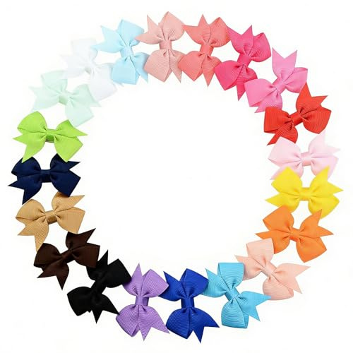 Lot de 20 barrettes à cheveux pour bébé fille - Entièrement doublées - Petit nœud - Pinces à cheveux spéciales - Pour bébés, enfants, jeunes enfants et adolescents (5,2 cm)