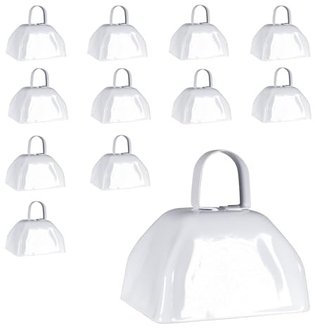 Metall Kuhglocken mit Griffen 7,6 cm Neuheit Noise Maker – 12 Pack weiß