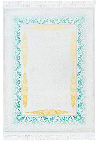 Orient-Teppich Flachflor aus Acryl und Polyester mit Kettfäden, Ornamenten/Bordüre/Mäander in Weiß, Gelb/Gold, Türkis Größe 80/150 cm