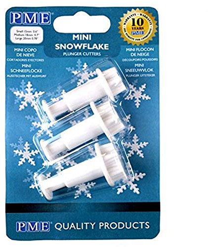 PME Cake Mini Snowflake Plunger Cutters | White Christmas Cookie & Biscuit Presses | 3 x 9.3 x 14.2 cm