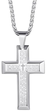 Richsteel Collana con pendente a croce larga per uomo con catena di grano con versetto biblico (55cm+5cm) Regalo per papà Collana con crocifisso di gioielli di religione cristiana