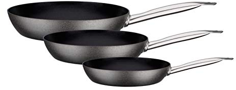 GSW 166652 Avanti Lot de 3 poêles en acier inoxydable carbone Noir