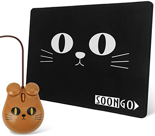 Lindo juego de ratones y ratones para niños con cable USB óptico, apto para ordenador, escritorio, portátil, PC, portátil, de goma, antideslizante, rectangular, alfombrilla de ratón (marrón)