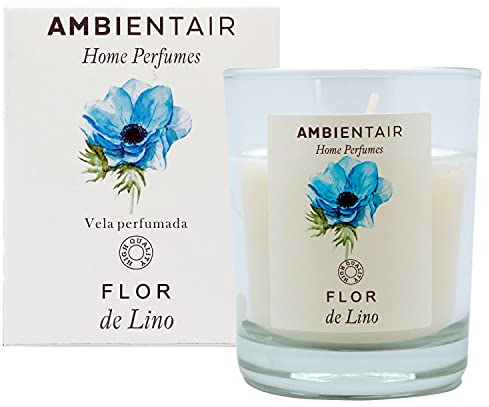 SEVENREEDS, Candela profumata in lino con fiore, profumatore di lino, aromaterapia, candela in vetro per interni, durata 30 ore