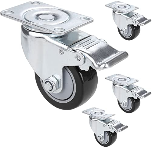 Möbelrollen 75mm, Schwerlastrollen mit 2 Bremse bis gesamt 500kg, Transportrollen für innen & außen, Lenkrollen 360° Drehbar, Industrierollen für Möbel Transport, Tisch, Kabinett，4er Set