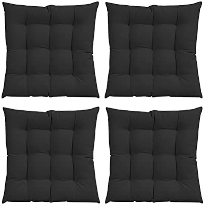 GREATOYAR Cojines para Silla y Asiento, Decoración de Asiento de Jardín Casa Terraza, Cojín Decorativo con Correas de Sujeción, 9 Pespuntes, Fabricado en España, 40 x 40 x 3.5 cm, Pack 4, Negro